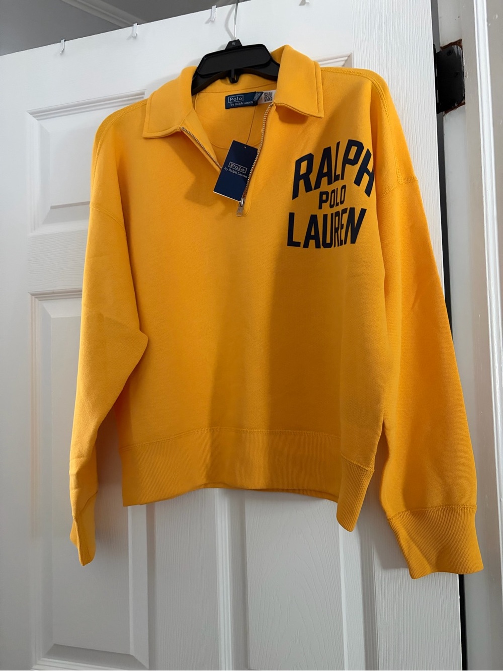 Ralph Lauren Yellow Quarter-Zip Polo Logo Sweatshirt Size M